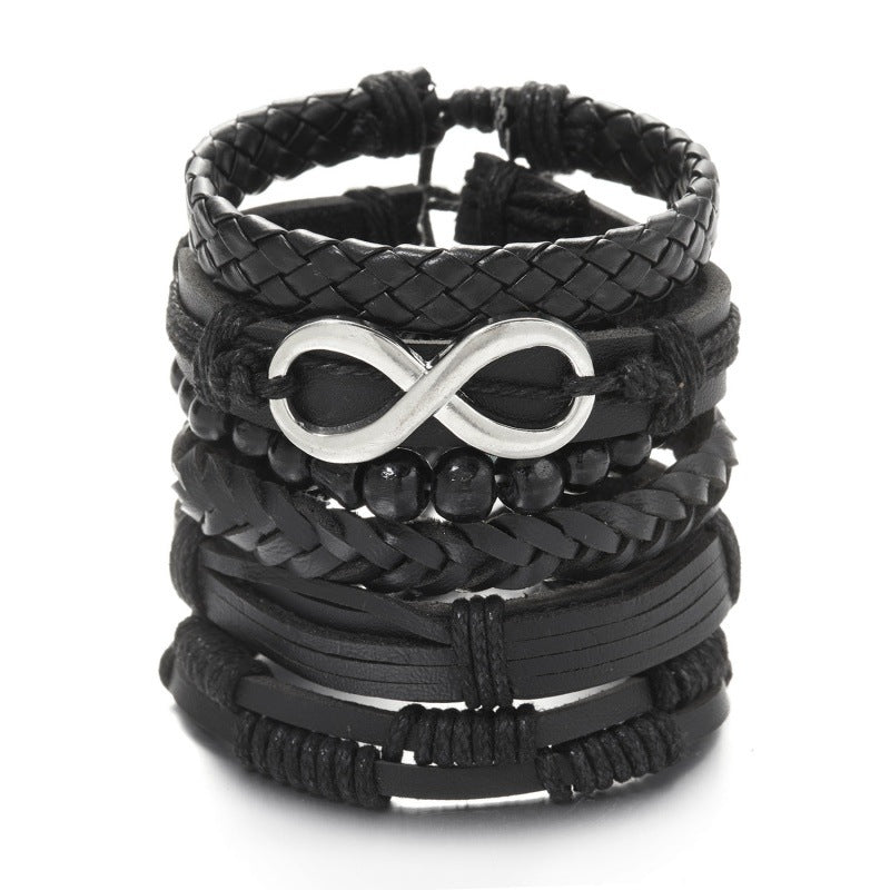 Peads de madera creativos al por mayor pulsera de cuero trenzado de plumas cruzadas